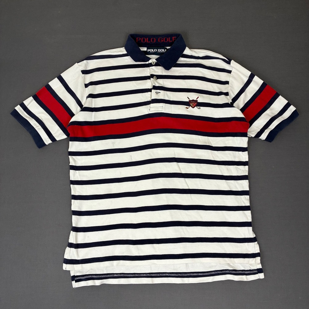 Polo Golf Ralph Lauren Short Sleeve Polo Shirt Crest Logo Mens Medium White Blue
